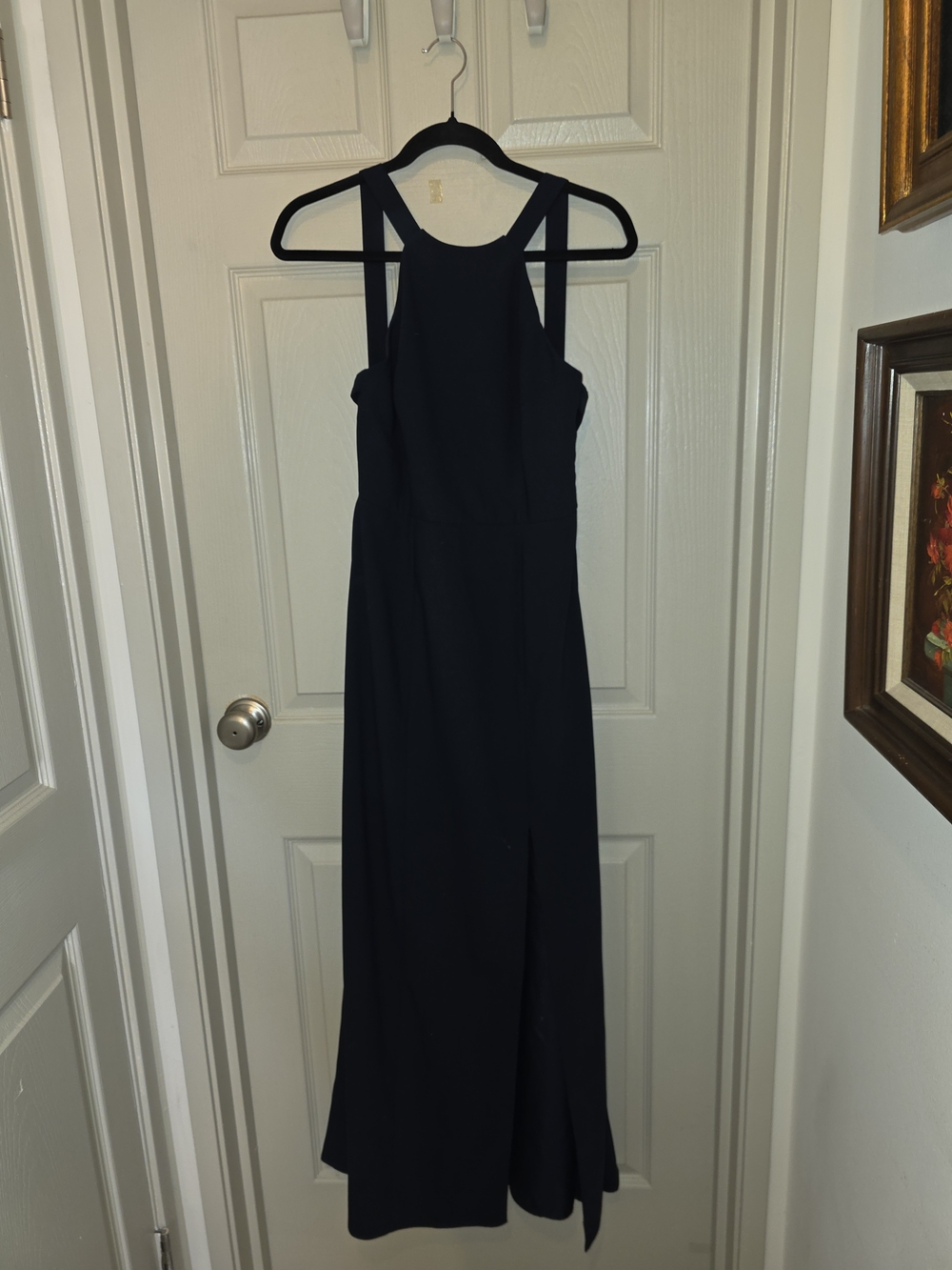 Dessy Collection Vivian Diamond Navy Halter Maxi Gown